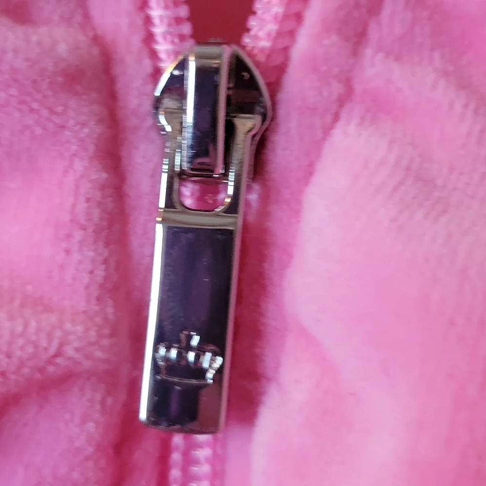 Juicy Couture Pink Ruched Zip Up Cropped Velvet Jacket, Size Womens Small - Picture 4 of 7
